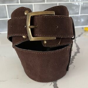 NWOT Wide Brown Suede Made in Italy Studded Belt Boho Moto Biker Hippie Rodeo